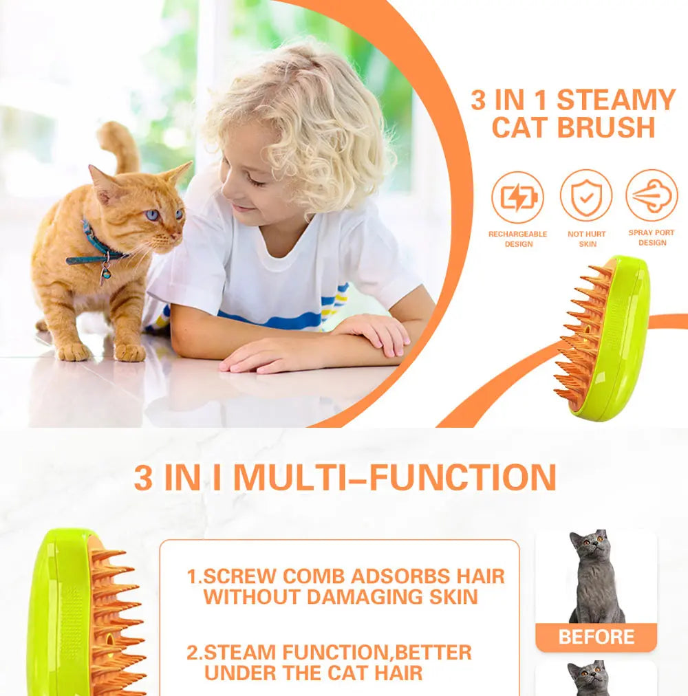 Ultimate Cat Steam Brush: All-in-One Grooming & Massage Tool for Healthy, Tangle-Free Coats